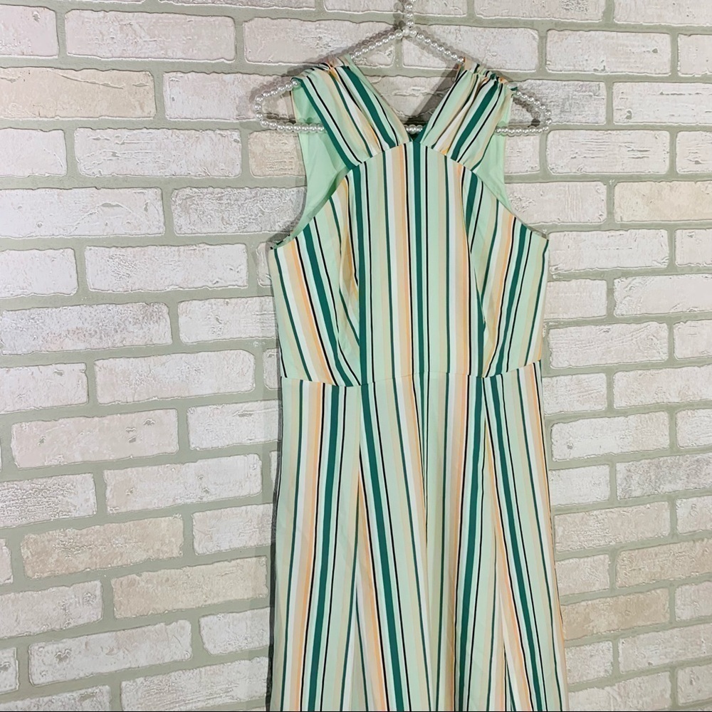 Ann Taylor Factory NWT Striped Herbal Green Halter Midi Dress Size 4P - Picture 8 of 12